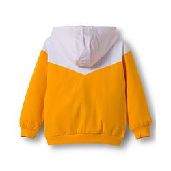 Pine Kids Cotton Knit Full Sleeves Hooded Cut & Sew Sweatshirt With California Text Print - Yellow & White