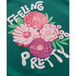Pine Kids Cotton Knit Full Sleeves Sweatshirt With Feeling Pretty Text & Floral Print - Dark Green