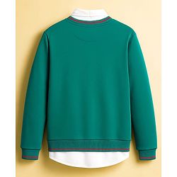Pine Kids Cotton Knit Full Sleeves Twofer Style Sweatshirt with Text Print - Green