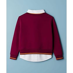 Pine Kids Cotton Knit Full Sleeves Twofer Style Sweatshirt with Text Print - Maroon
