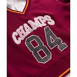 Pine Kids Cotton Knit Full Sleeves Twofer Style Sweatshirt with Text Print - Maroon