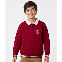 Pine Kids Cotton Knit Full Sleeves Sweatshirt With Awesome Print & Kangaroo Pockets - Dark Red