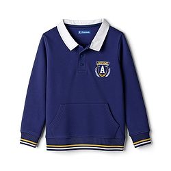 Pine Kids Cotton Knit Full Sleeves Sweatshirt with Text Print & Kangaroo Pocket - Blue
