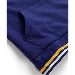 Pine Kids Cotton Knit Full Sleeves Sweatshirt with Text Print & Kangaroo Pocket - Blue