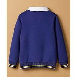 Pine Kids Cotton Knit Full Sleeves Sweatshirt with Text Print & Kangaroo Pocket - Blue