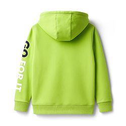 Pine Kids Cotton Knit Full Sleeves Hooded Sweatjacket With Text Print & Kangaroo Pockets - Limegreen