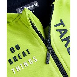 Pine Kids Cotton Knit Full Sleeves Hooded Sweatjacket With Text Print & Kangaroo Pockets - Limegreen