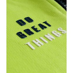 Pine Kids Cotton Knit Full Sleeves Hooded Sweatjacket With Text Print & Kangaroo Pockets - Limegreen