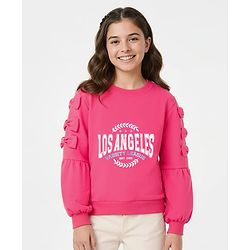 Pine Kids Cotton Knit Full Sleeves Sweatshirt With Los Angeles Text Print - Pink
