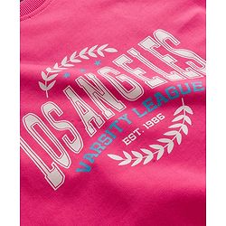 Pine Kids Cotton Knit Full Sleeves Sweatshirt With Los Angeles Text Print - Pink