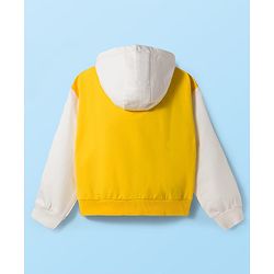 Pine Kids Cotton Knit Full Sleeves Hooded Sweatjacket With Cool Text Print - Yellow & White