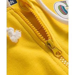 Pine Kids Cotton Knit Full Sleeves Hooded Sweatjacket With Cool Text Print - Yellow & White