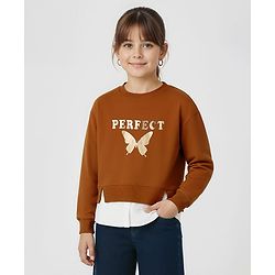 Pine Kids Cotton Knit Full Sleeves Sweatshirt With Perfect Text Print - Brow & White