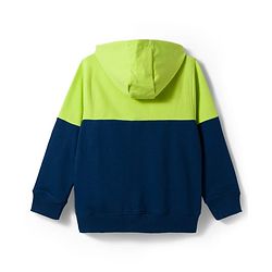 Pine Kids Knit Full Sleeves Hooded Sweatjacket with Play Text Print & Kangaroo Pockets - Navy Blue & Limegreen