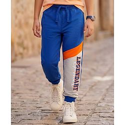 Pine Kids Knit Full Length Text Printed Lounge Pant With Cut & Sew Design - Navy Blue