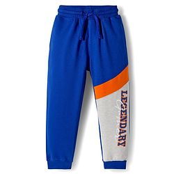 Pine Kids Knit Full Length Text Printed Lounge Pant With Cut & Sew Design - Navy Blue