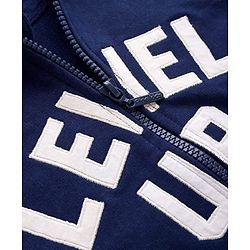 Pine Kids Cotton Knit Full Sleeves Hooded Sweatshirt with Text Patch Detailing - Navy Blue