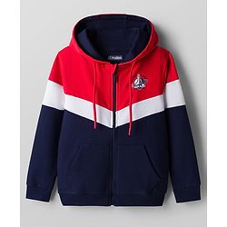 Pine Kids Cotton Knit Full Sleeves Hooded Sweatjacket With Space Shuttle Print & Kangaroo Pockets - Navy Blue & Red