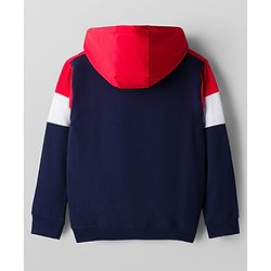 Pine Kids Cotton Knit Full Sleeves Hooded Sweatjacket With Space Shuttle Print & Kangaroo Pockets - Navy Blue & Red
