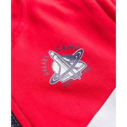 Pine Kids Cotton Knit Full Sleeves Hooded Sweatjacket With Space Shuttle Print & Kangaroo Pockets - Navy Blue & Red