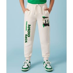 Pine Kids Fleece Knit Full Length Lounge Pant With Text Print - Ivory