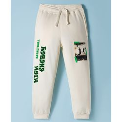 Pine Kids Fleece Knit Full Length Lounge Pant With Text Print - Ivory