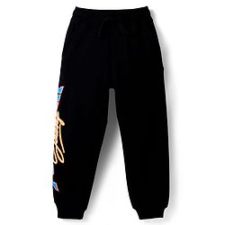 Pine Kids Terry Knit Full Length Lounge Pant With Text Print - Black