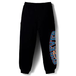 Pine Kids Terry Knit Full Length Lounge Pant With Text Print - Black
