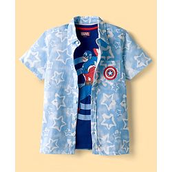 Pine Kids Marvel Single Jersey Knit Half Sleeves Shirt With T-Shirt & Captain America Graphics - Blue