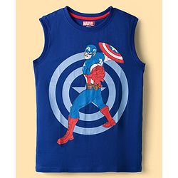 Pine Kids Marvel Single Jersey Knit Half Sleeves Shirt With T-Shirt & Captain America Graphics - Blue
