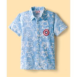 Pine Kids Marvel Single Jersey Knit Half Sleeves Shirt With T-Shirt & Captain America Graphics - Blue