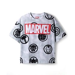 Pine Kids Marvel Single Jersey Knit Half Sleeves T-Shirt & Short Set With Avengers Graphics - Light Grey