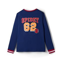 Pine Kids Marvel Terry Knit Full Sleeves T-Shirt with Spider Man Front & Back Graphic - Navy Blue