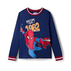 Pine Kids Marvel Terry Knit Full Sleeves T-Shirt with Spider Man Front & Back Graphic - Navy Blue