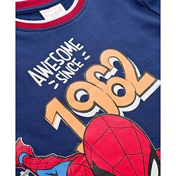 Pine Kids Marvel Terry Knit Full Sleeves T-Shirt with Spider Man Front & Back Graphic - Navy Blue