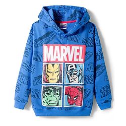 Pine Kids Marvel Terry Knit Full Sleeves Hooded Sweatshirt with Avengers Graphics - Blue