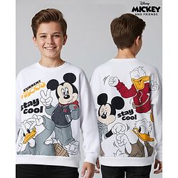 Pine Kids Disney Terry Knit Full Sleeves Sweatshirt With Front & Back Mickey & Friends Graphics - White