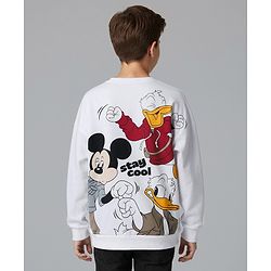 Pine Kids Disney Terry Knit Full Sleeves Sweatshirt With Front & Back Mickey & Friends Graphics - White
