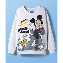 Pine Kids Disney Terry Knit Full Sleeves Sweatshirt With Front & Back Mickey & Friends Graphics - White