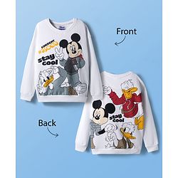 Pine Kids Disney Terry Knit Full Sleeves Sweatshirt With Front & Back Mickey & Friends Graphics - White