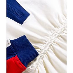 Pine Kids Cotton Knit Full Raglan Sleeves High Neck Winter Frock with Tape Detailing - White