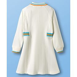 Pine Kids Cotton Knit Full Raglan Sleeves Winter Frock - Marshmallow White