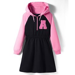 Pine Kids Cotton Knit Full Raglan Sleeves Winter Hooded Sweatshirt Dress With A Text Print - Black & Pink