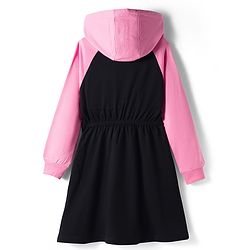 Pine Kids Cotton Knit Full Raglan Sleeves Winter Hooded Sweatshirt Dress With A Text Print - Black & Pink