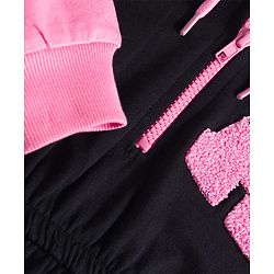 Pine Kids Cotton Knit Full Raglan Sleeves Winter Hooded Sweatshirt Dress With A Text Print - Black & Pink