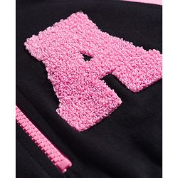 Pine Kids Cotton Knit Full Raglan Sleeves Winter Hooded Sweatshirt Dress With A Text Print - Black & Pink