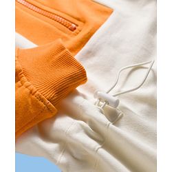 Pine Kids Cotton Knit Full Drop Shoulder Sleeves Winter Frock with Color Block Design - Marshmallow White & Yellow