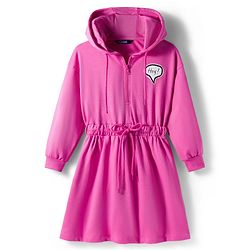 Pine Kids Cotton Knit Full Sleeves Sweatshirt Dress With Text Print - Dark Pink