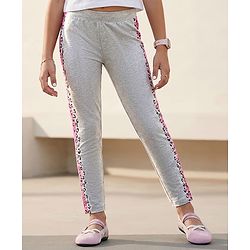Pine Kids Knit Full Length Leggings with Cheetah Print - Grey
