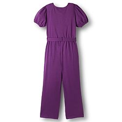 Pine Kids Cotton Knit Half Sleeves Solid Jumpsuit With Belt - Purple
